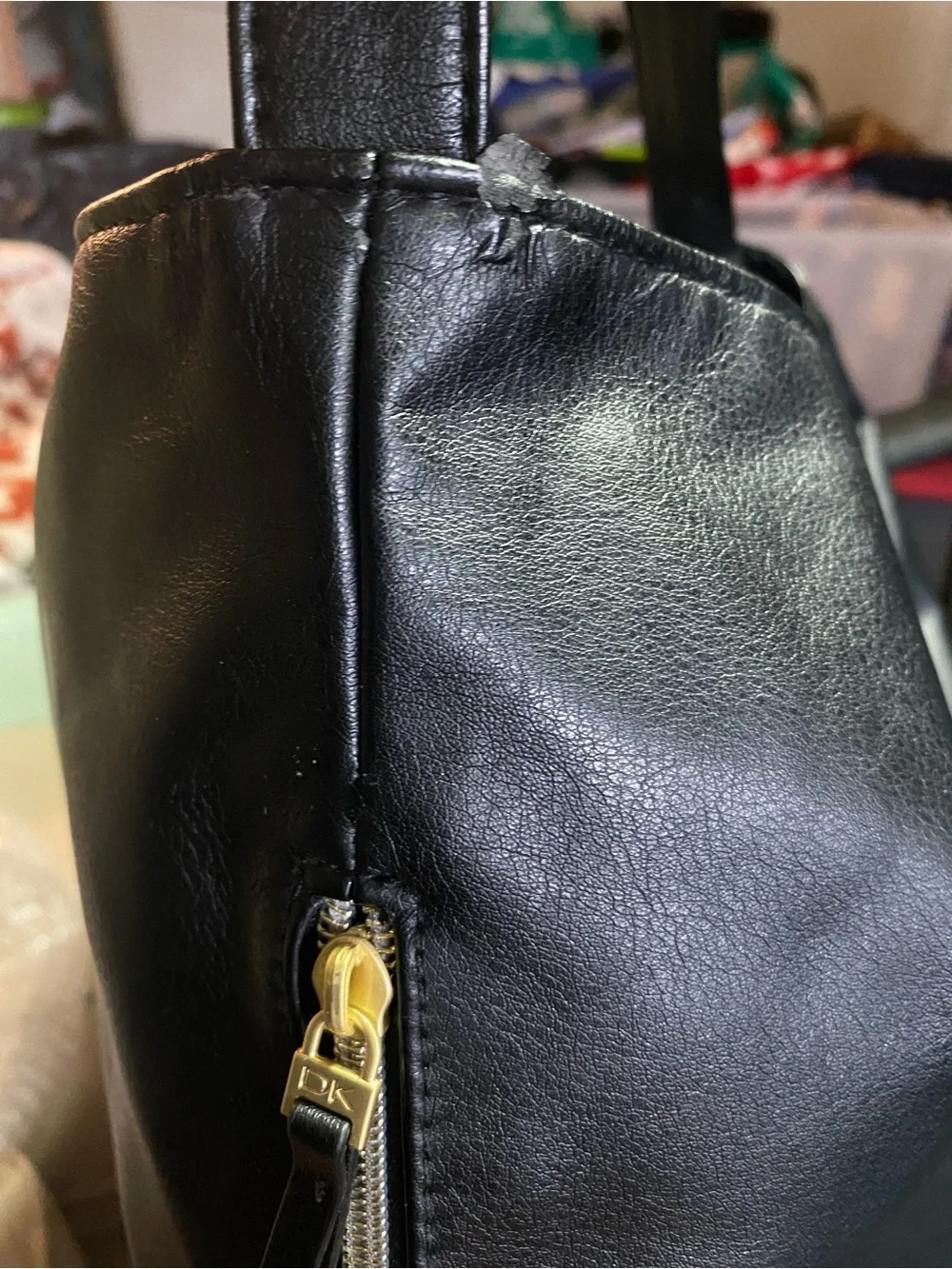 Donna Karan Signature Cashmere Collection Black Faux Leather Shoulder Bag